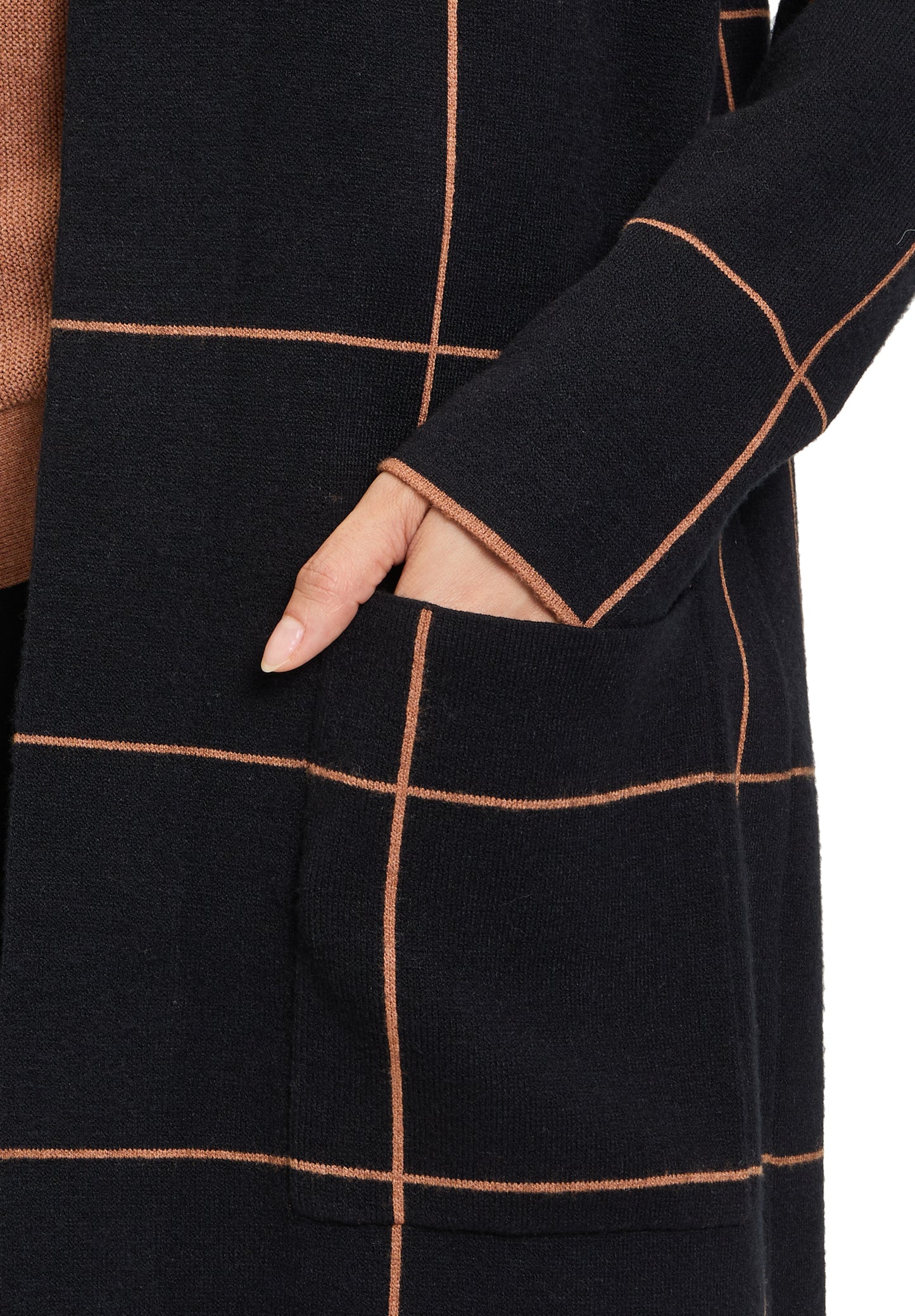 Strickjacke Lang 1/1 Arm Patch Black/Brown Bild 7