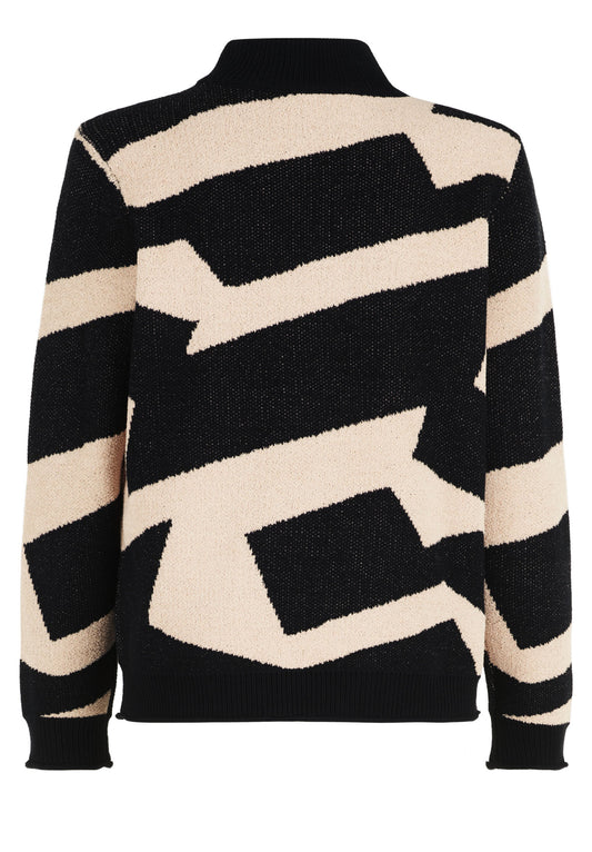 Strickpullover Kurz 1/1 Arm Black-Beige Bild 2
