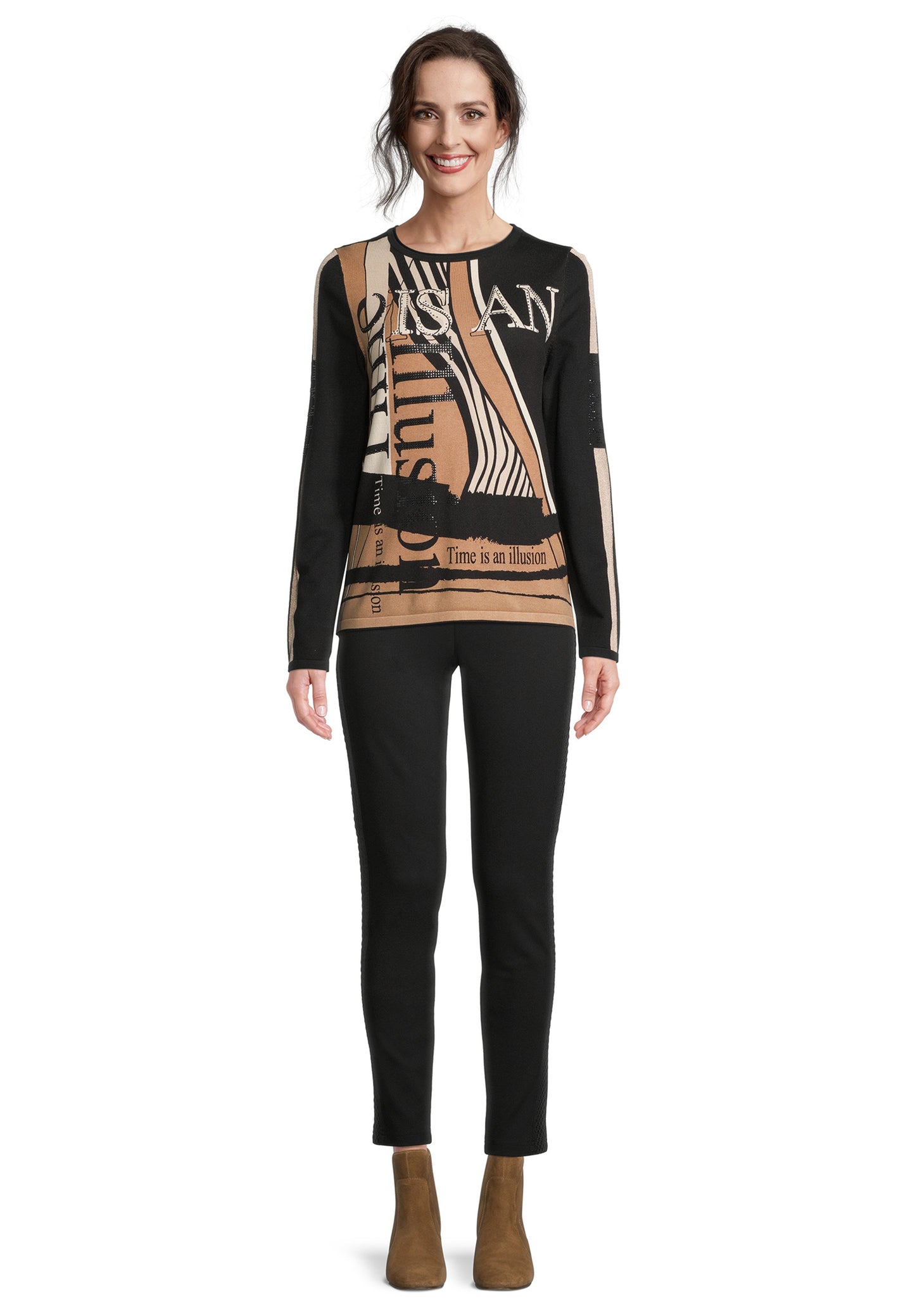 Strickpullover Kurz 1/1 Arm Black/Camel Bild 5