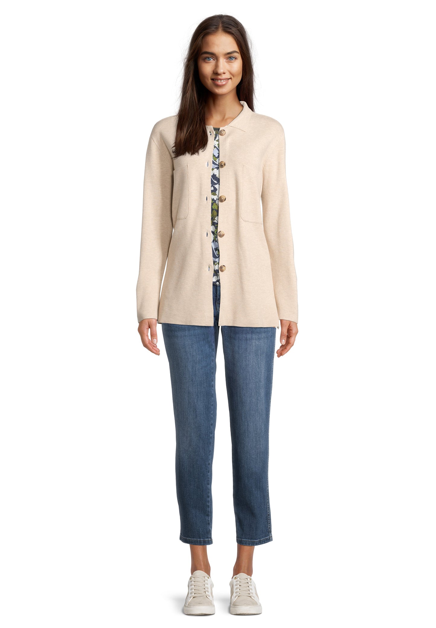 Strickjacke Lang 1/1 Arm Beige Melange Bild 5