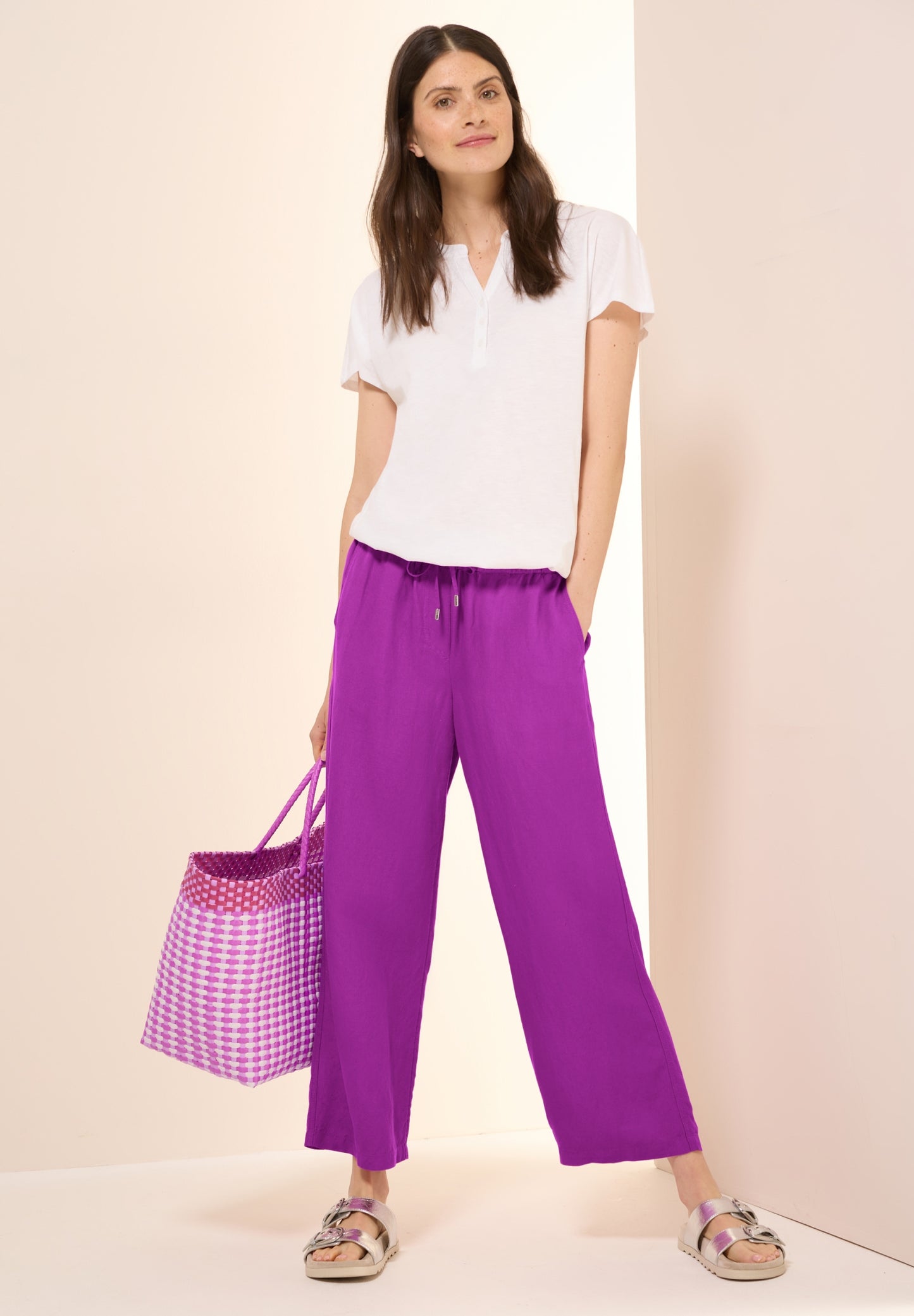 7/8 Wide Leg Hose aus Leinenmix magenta lacquer Bild 6