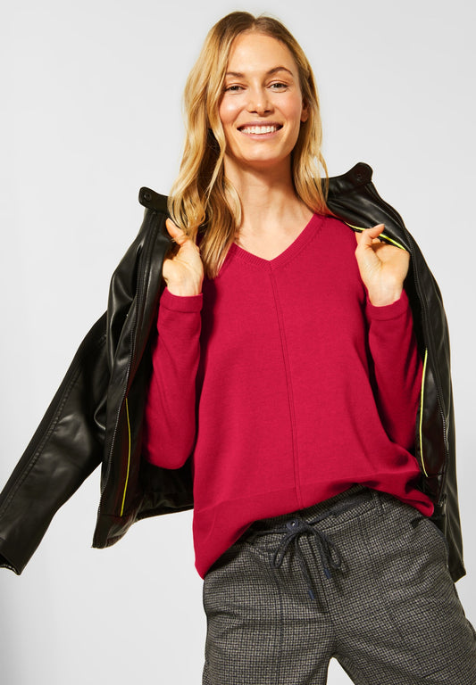 Basic V-Neck Pullover hibiscus red Bild 2