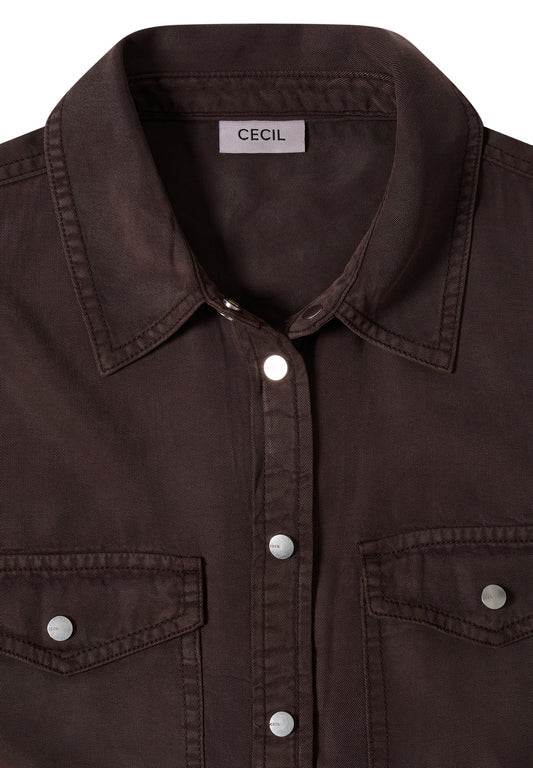 Bluse mit Hemdkragen und Turn-Up macchiato brown Bild 2