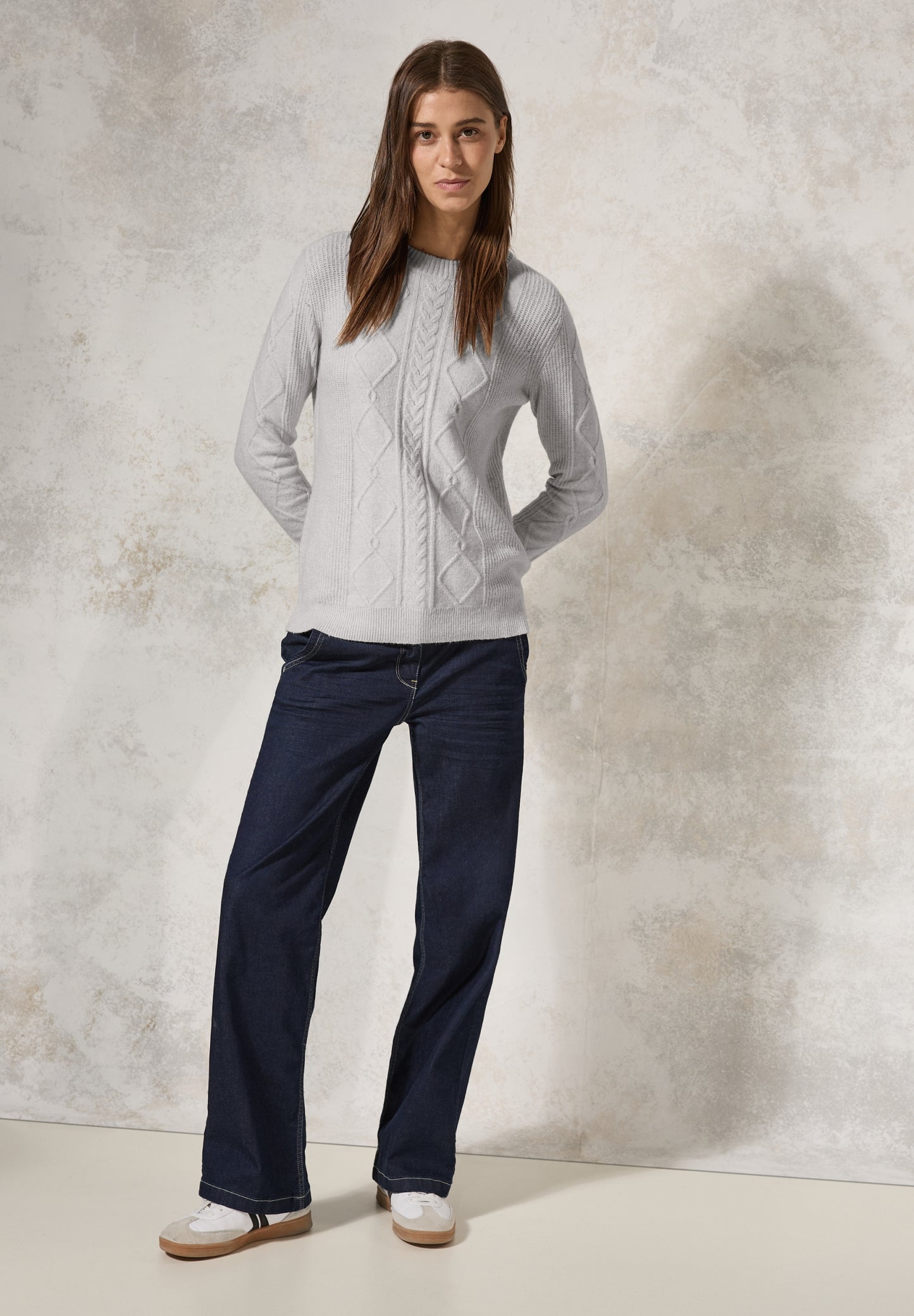 Pullover mit Strickmuster soft silver melange Bild 5