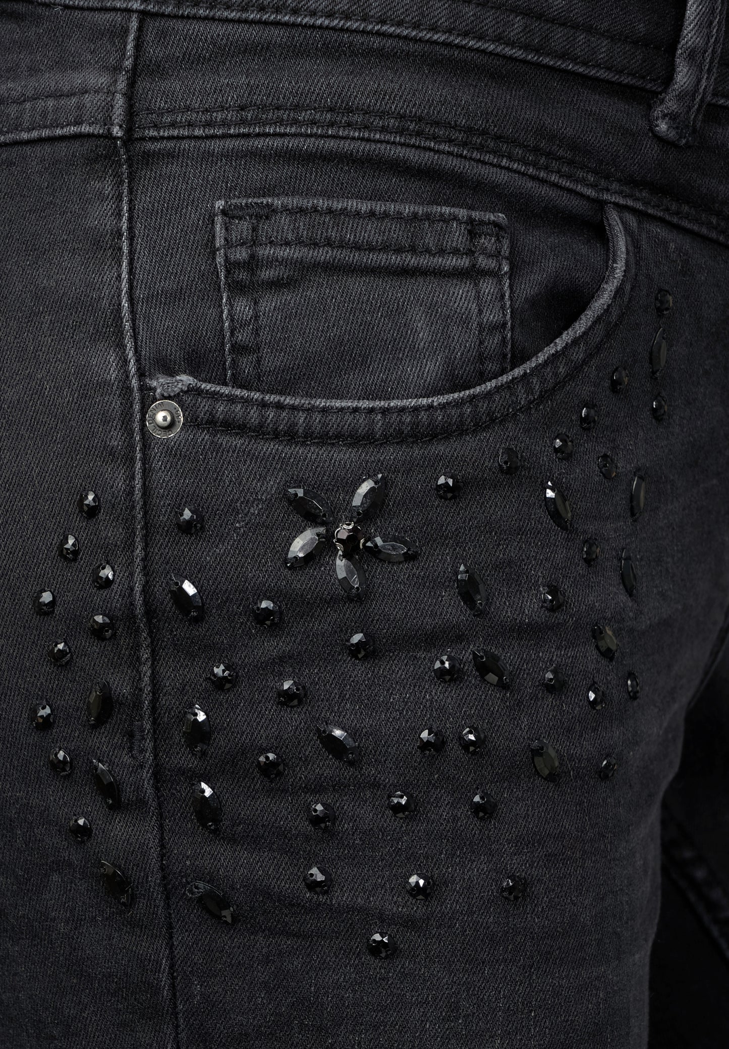 Denim mit Perlen Scarlett grey used wash Bild 6