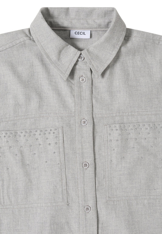 Flanellbluse mit Nieten luna grey melange Bild 2