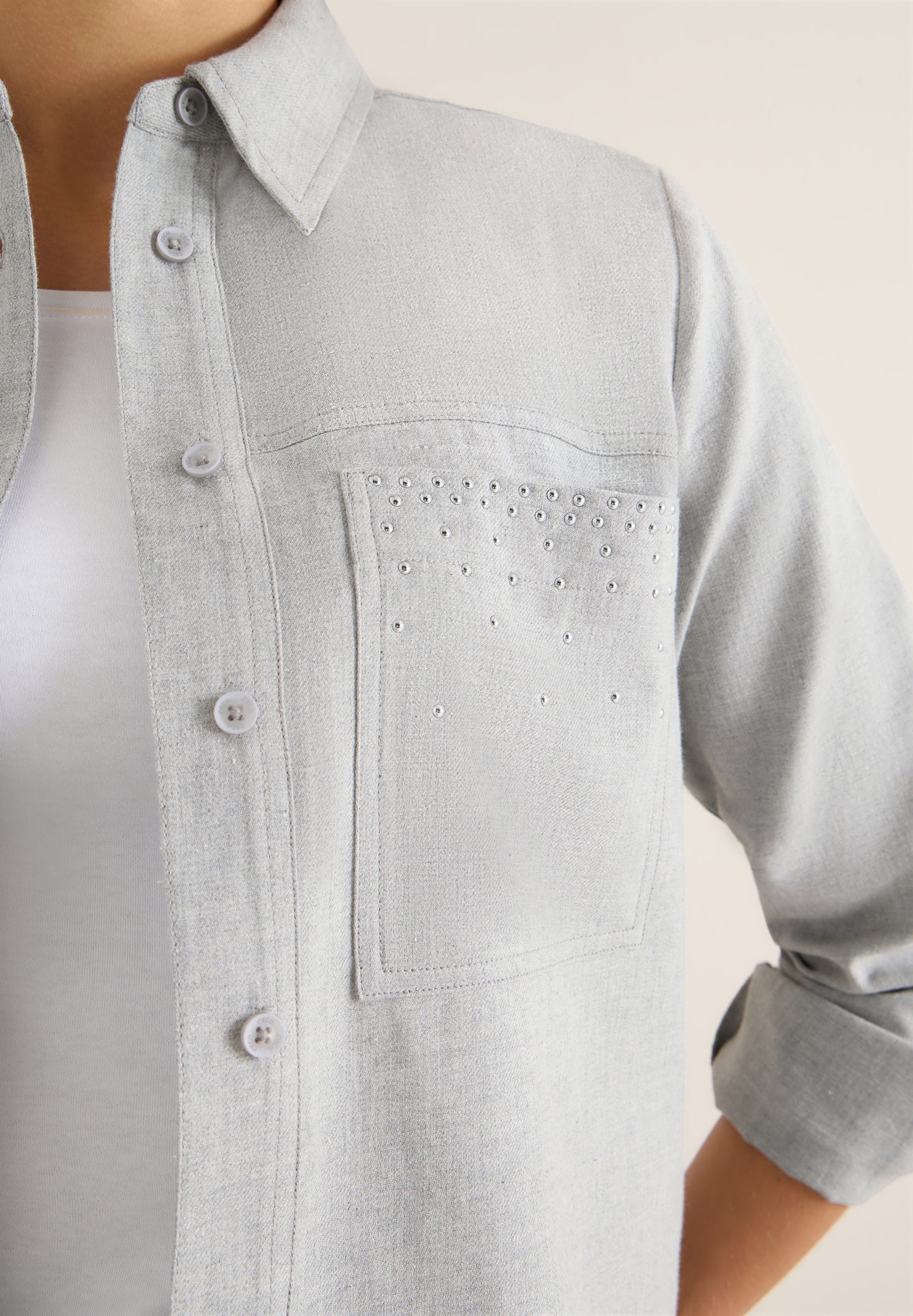 Flanellbluse mit Nieten luna grey melange Bild 7