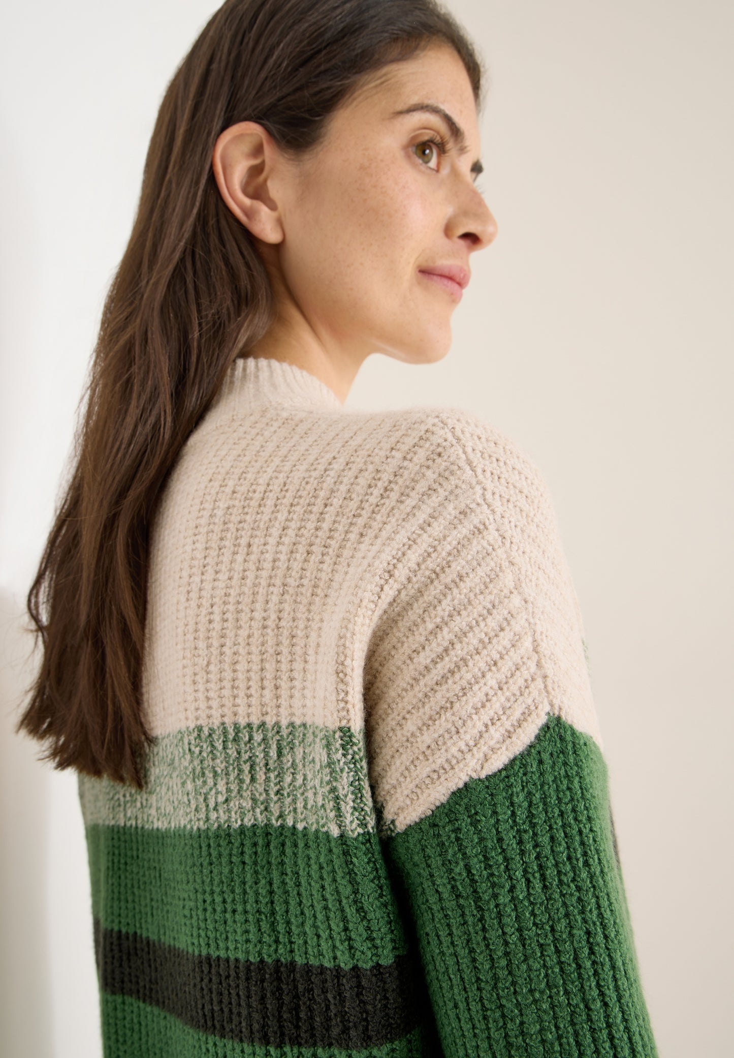 Gestreifter Mouliné Pullover raw khaki Bild 7