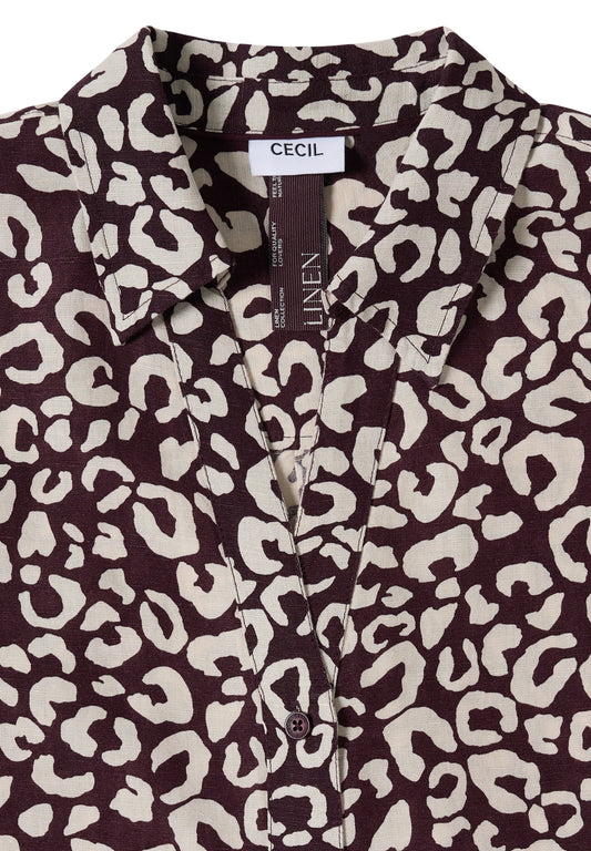 Hemdbluse mit Leo-Print aus Leinenmix rich burgundy Bild 2