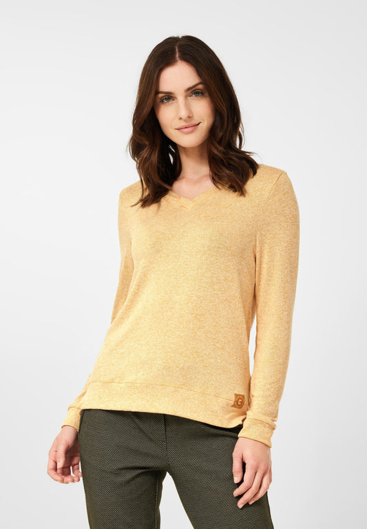 Langarmshirt in Unifarbe curry yellow melange Bild 2