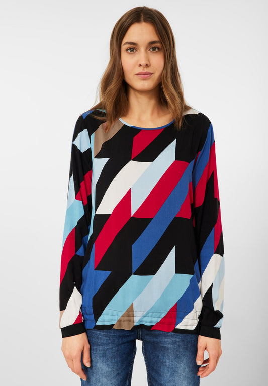 Printed Round Neck Blouse Black Bild 2