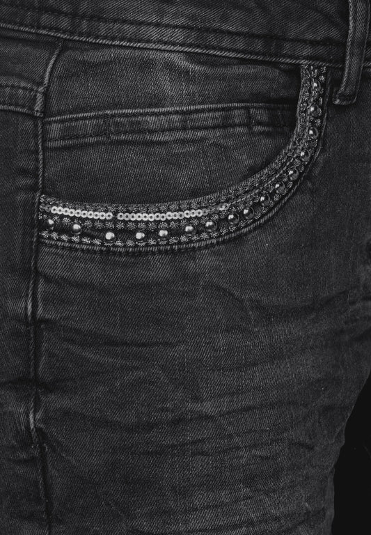 Pailletten-Denim Scarlett black used wash Bild 2