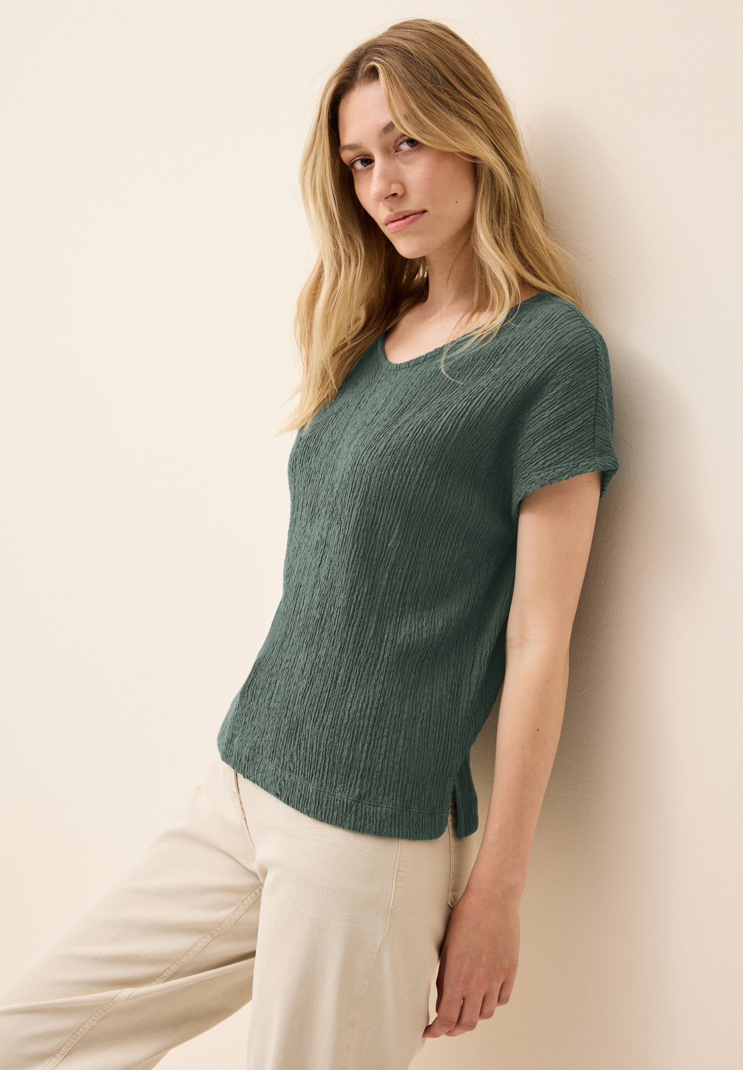 Shirt mit Smok-Struktur dark balmy khaki Bild 7