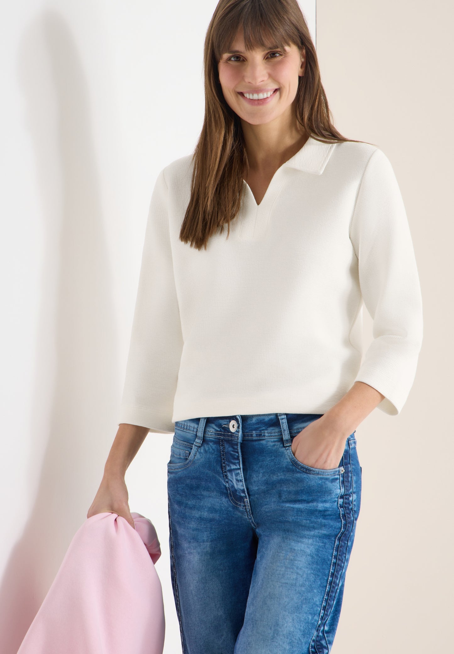Structured Poloshirt vanilla white Bild 7