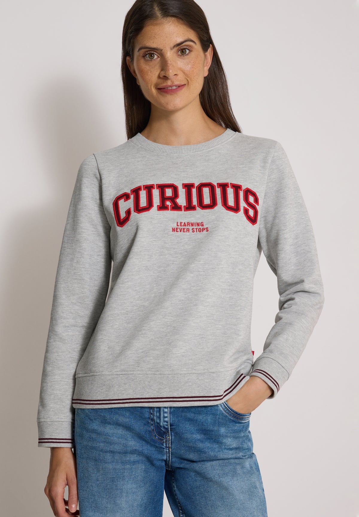 Sweatshirt mit Rundhals und Stickerei light grey melange Bild 7