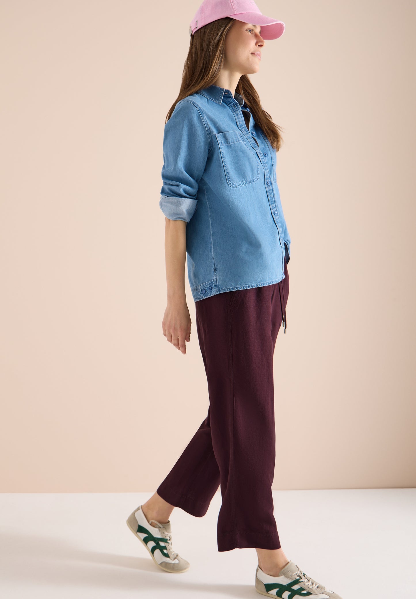 Wide Leg Hose im Loose Fit aus Leinenmix rich burgundy Bild 7