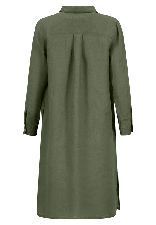 Dress linen longsleeve green olive Bild 2