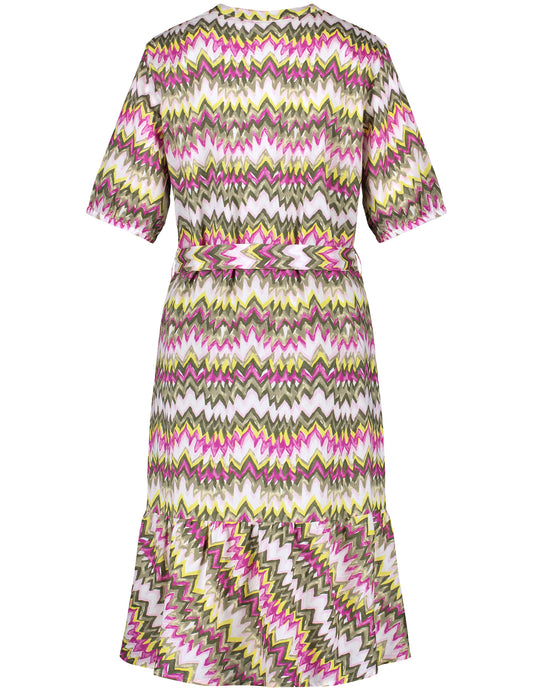 Gemustertes A-Linien-Kleid mit Bindegürtel GRUEN/LILA/PINK DRUCK Bild 2