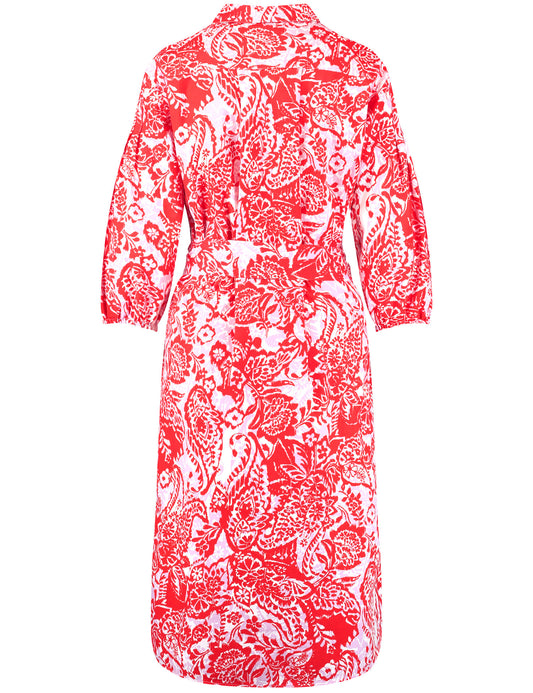 Modisches Blusenkleid mit Taillenband ECRU/WEISS/ROT/ORANGE DRUCK Bild 2