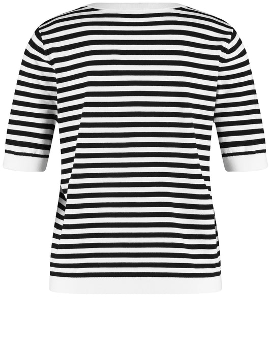 Gestrickter Kurzarmpullover mit Ringeldessin OFF-WHITE/ BLACK STRIPE Bild 2