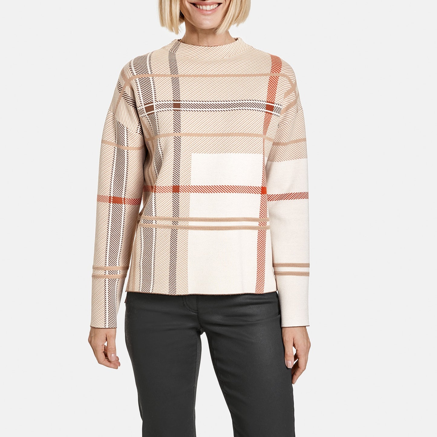 Pullover mit abstraktem Karo CAMEL/ PUMPKIN/ SCHWARZ Bild 5