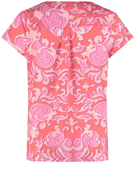 Softe Kurzarmbluse mit Ornamenten PINK SUNSET/HAZY ORANGE AOP Bild 2
