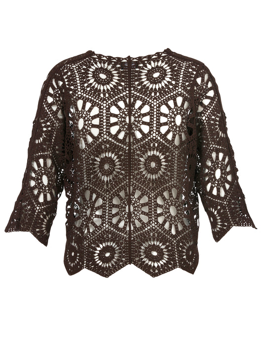 Jacke Rundhals 3/4 Arm Ajour mahagoni Bild 2