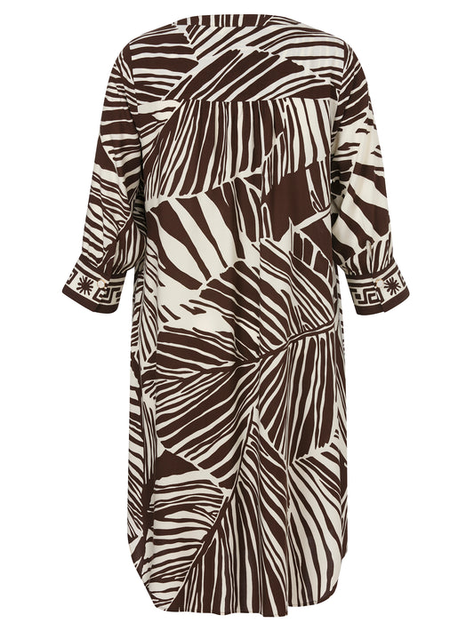 Kleid V-Ausschnitt 3/4 Arm Druck mahagoni / creme Bild 2