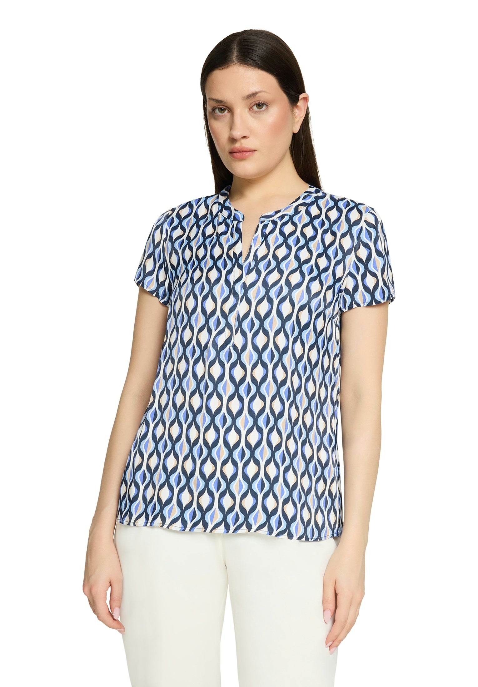 Bluse Kurz 1/2 Arm Blue/Cream Bild 3