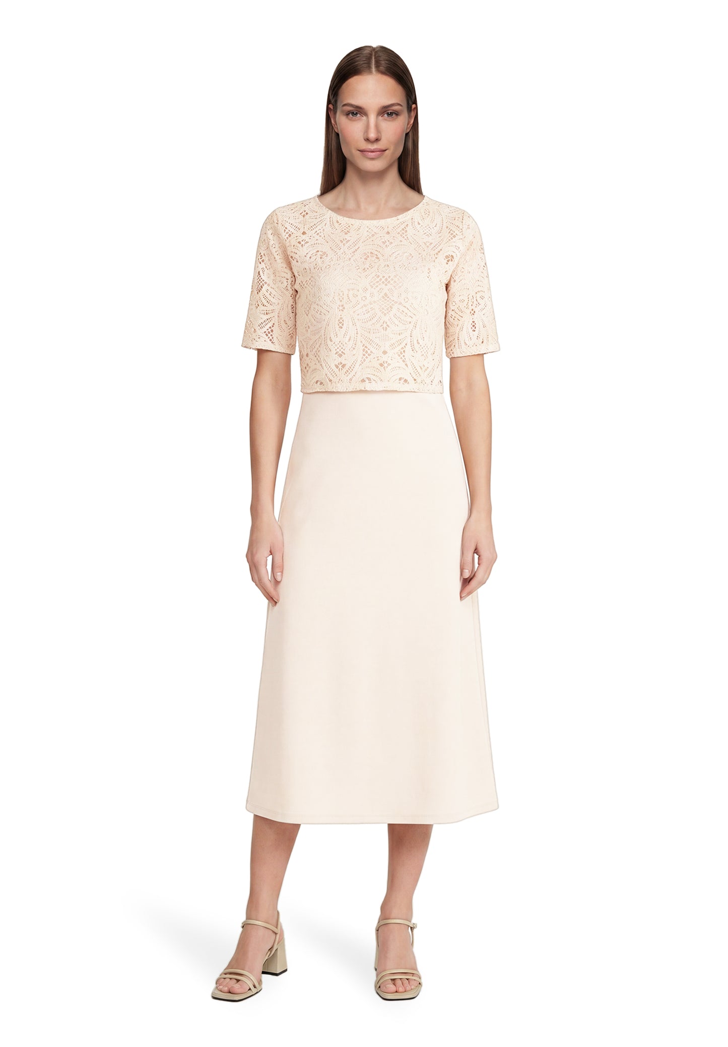 Kleid Lang 3/4 Arm Silky Beige Bild 3