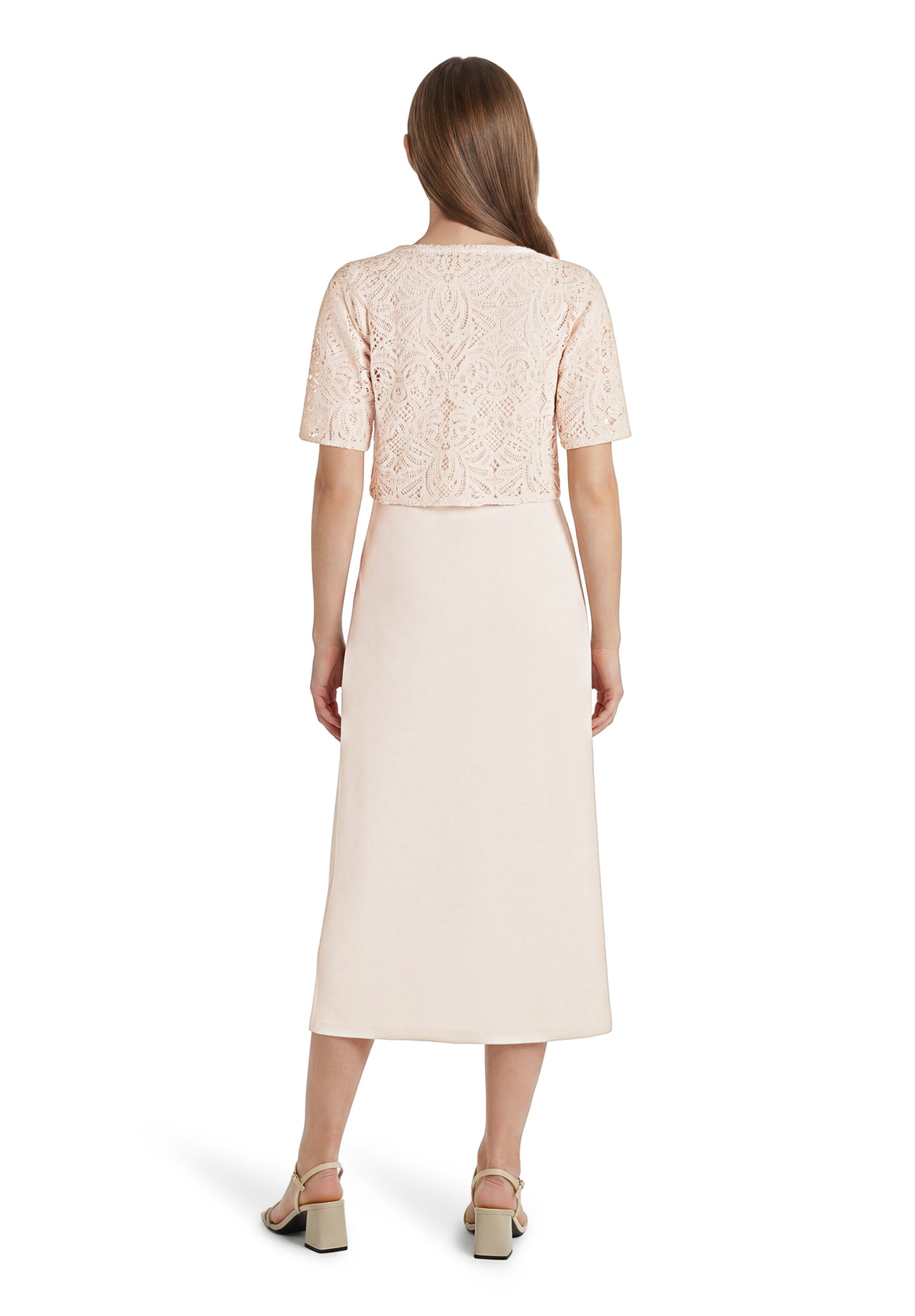 Kleid Lang 3/4 Arm Silky Beige Bild 4