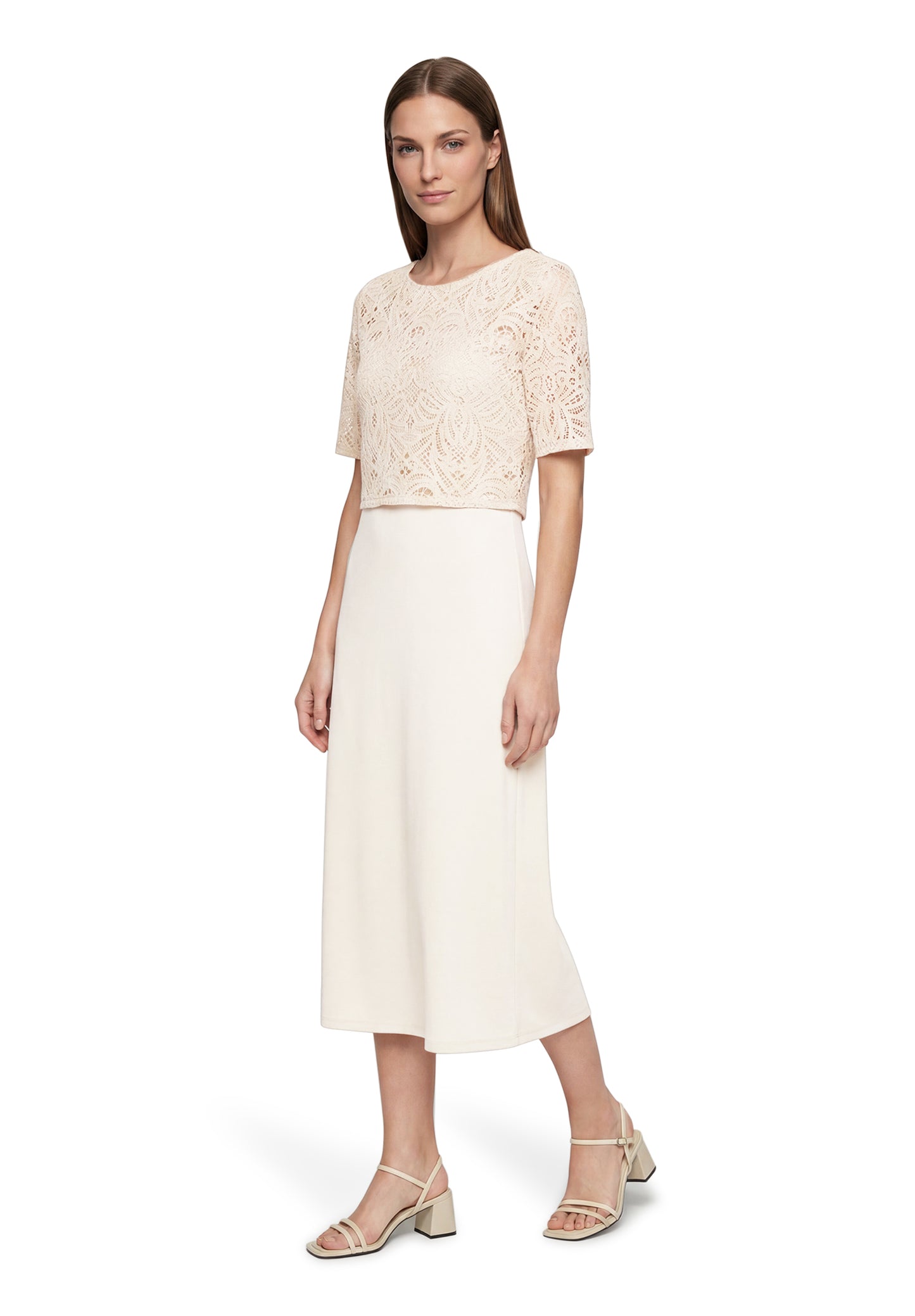 Kleid Lang 3/4 Arm Silky Beige Bild 5