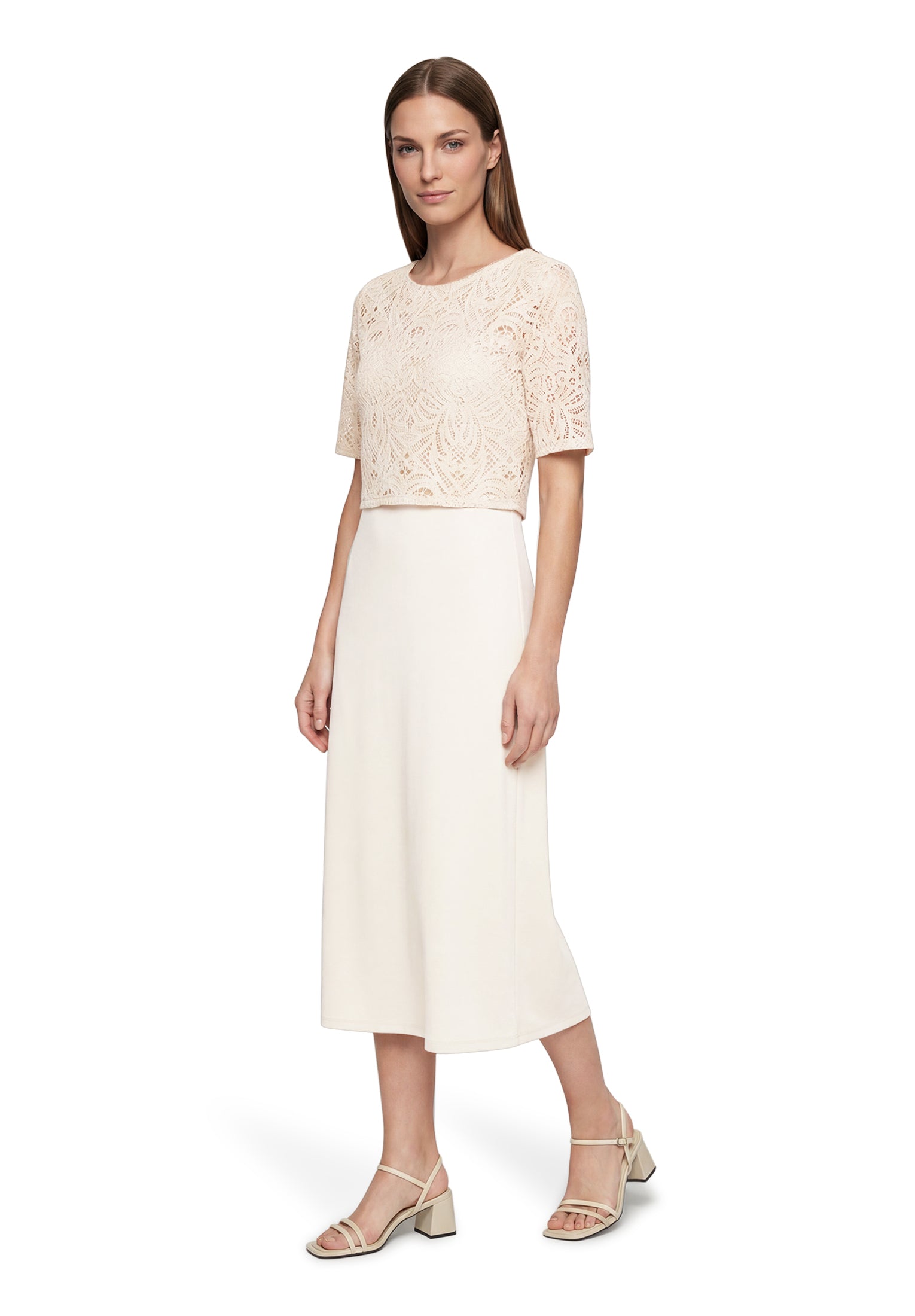 Kleid Lang 3/4 Arm Silky Beige Bild 5