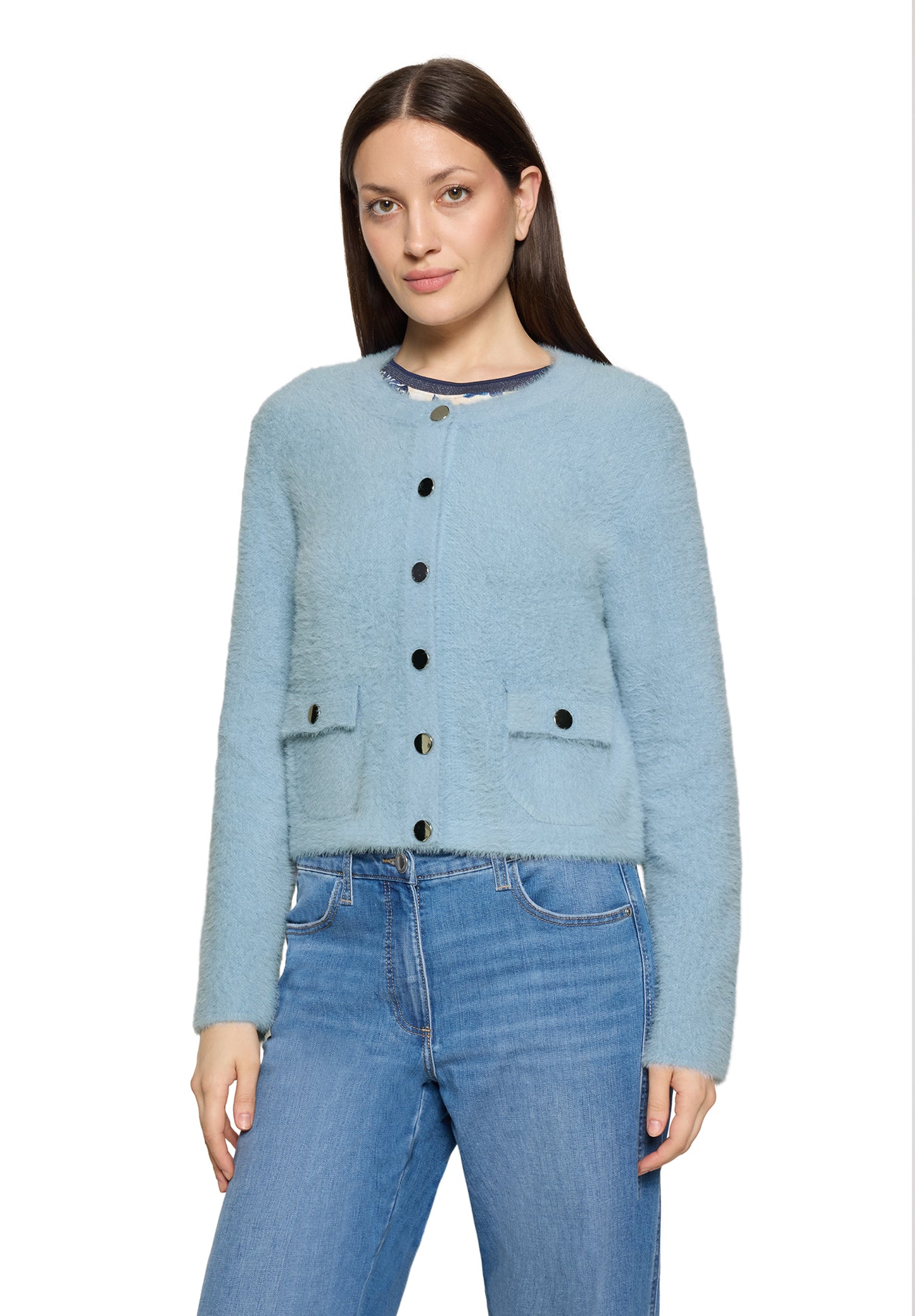 Strickjacke Kurz 1/1 Arm Blue Fog Bild 3