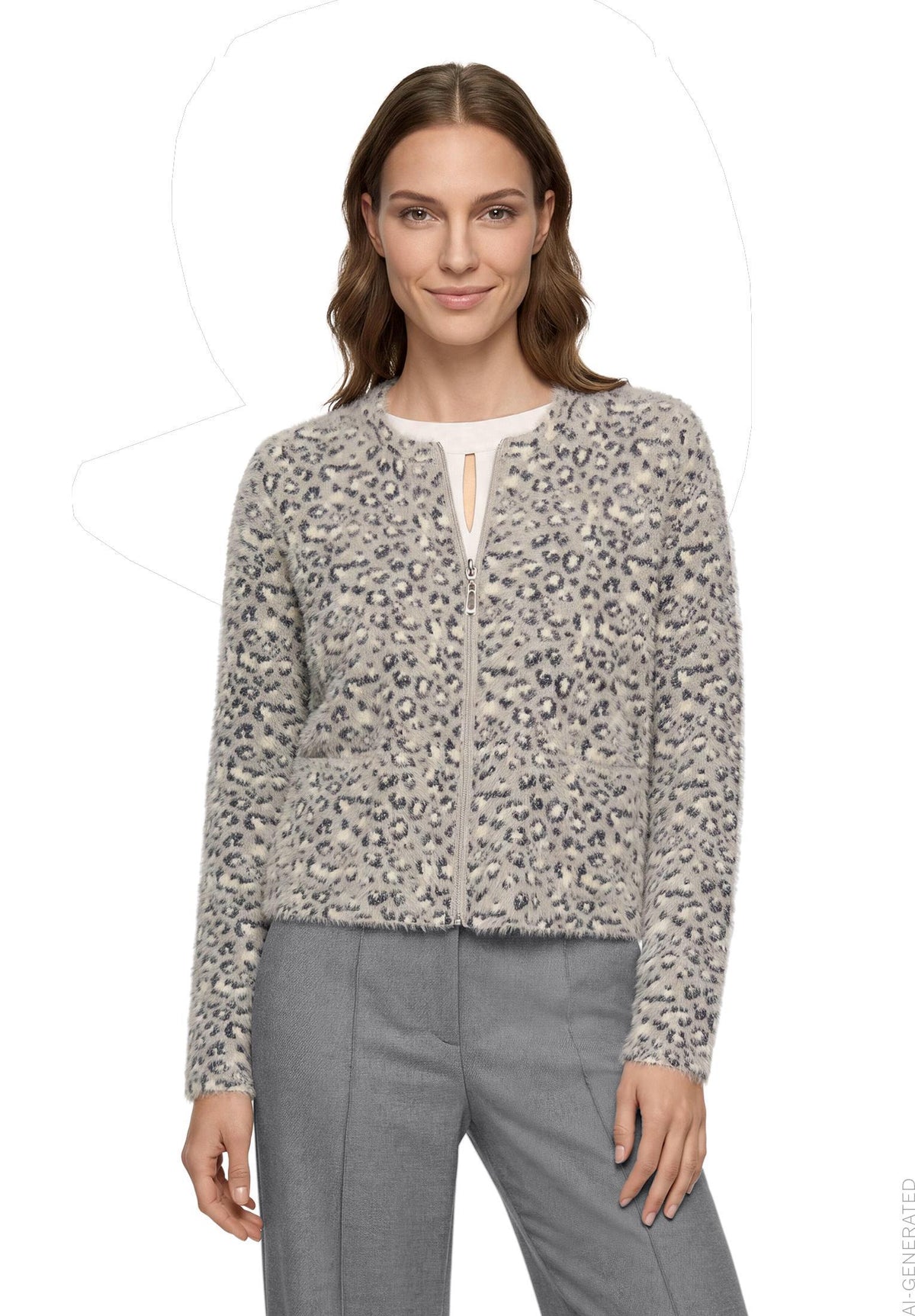 Strickjacke Kurz 1/1 Arm Patch Grey/Beige Bild 3