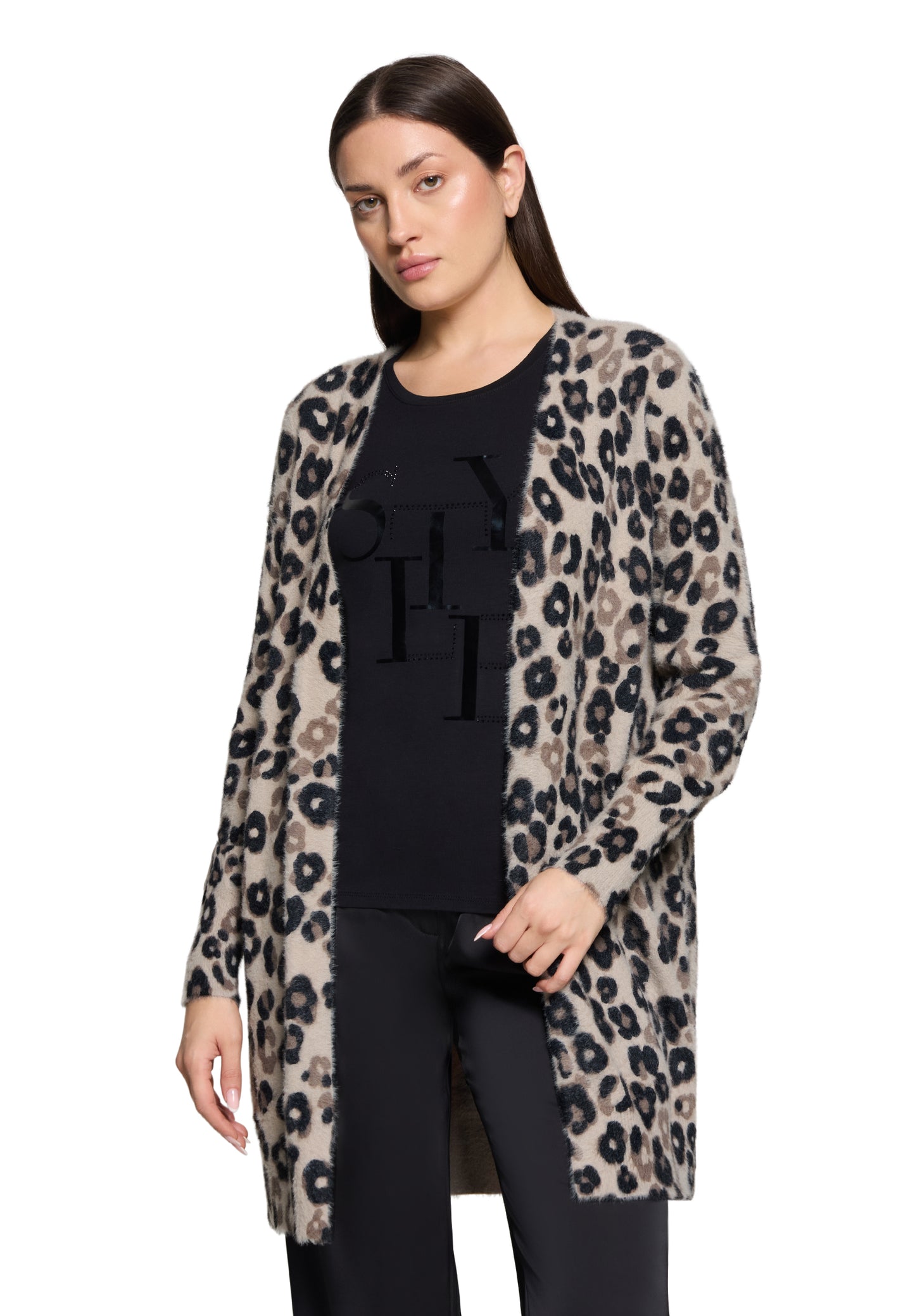 Strickjacke Lang 1/1 Arm Taupe/Black Bild 3