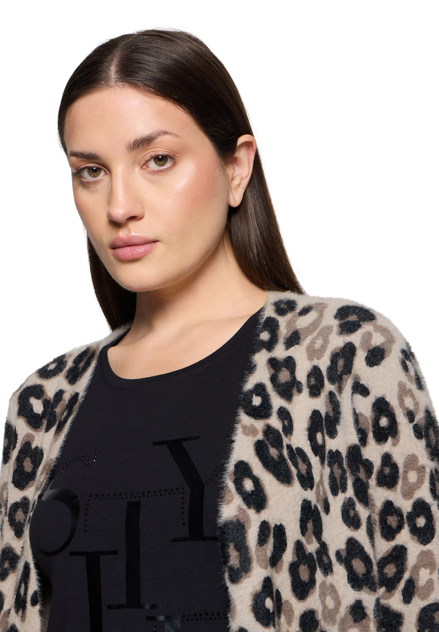 Strickjacke Lang 1/1 Arm Taupe/Black Bild 6