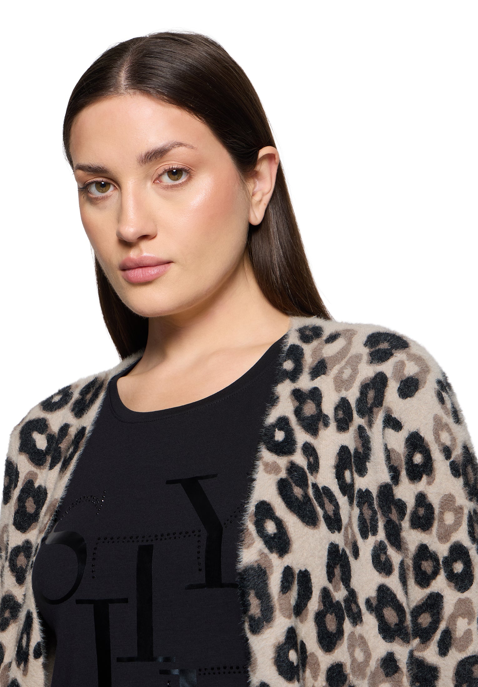 Strickjacke Lang 1/1 Arm Taupe/Black Bild 6