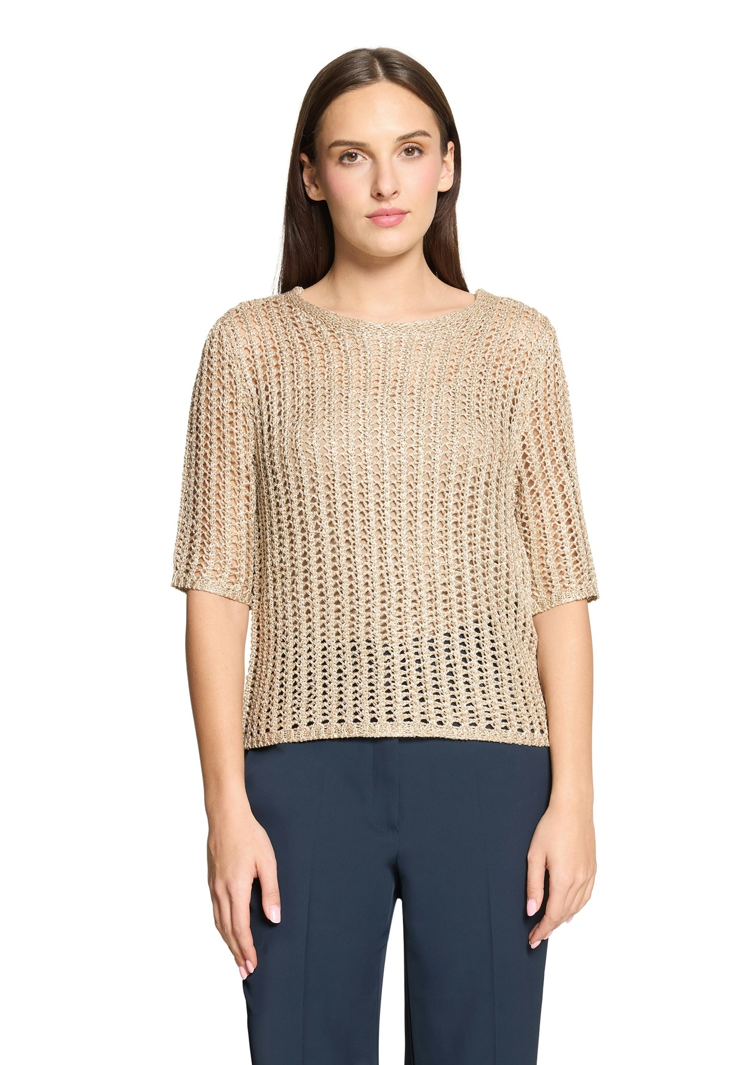 Strickpullover Kurz 1/2 Arm Classic Beige Bild 3