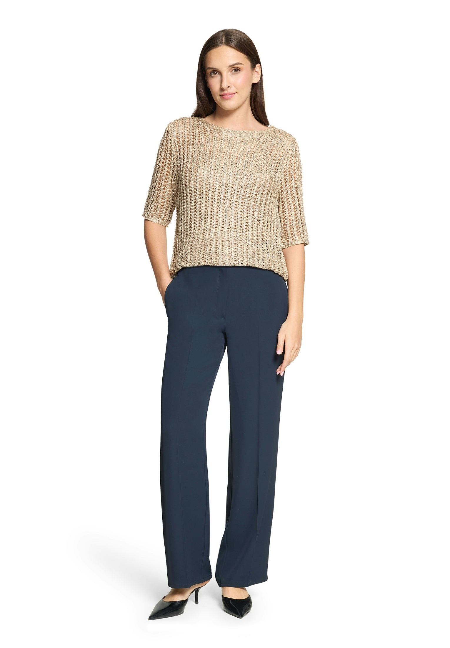 Strickpullover Kurz 1/2 Arm Classic Beige Bild 5