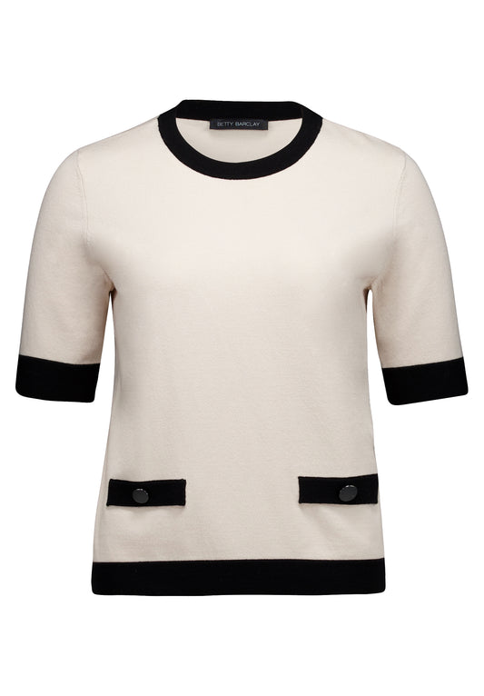 Strickpullover Kurz 1/2 Arm Patch Beige/Black Bild 1