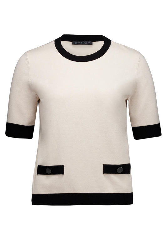 Strickpullover Kurz 1/2 Arm Patch Beige/Black Bild 1