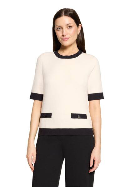 Strickpullover Kurz 1/2 Arm Patch Beige/Black Bild 3
