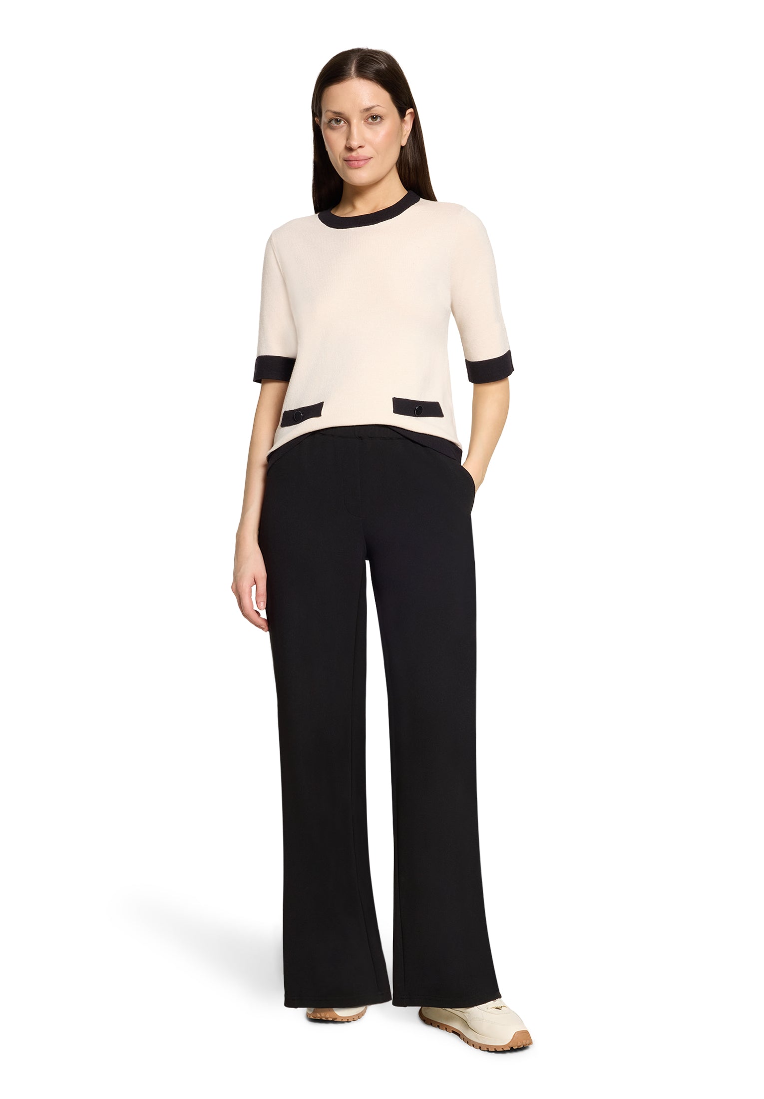 Strickpullover Kurz 1/2 Arm Patch Beige/Black Bild 5