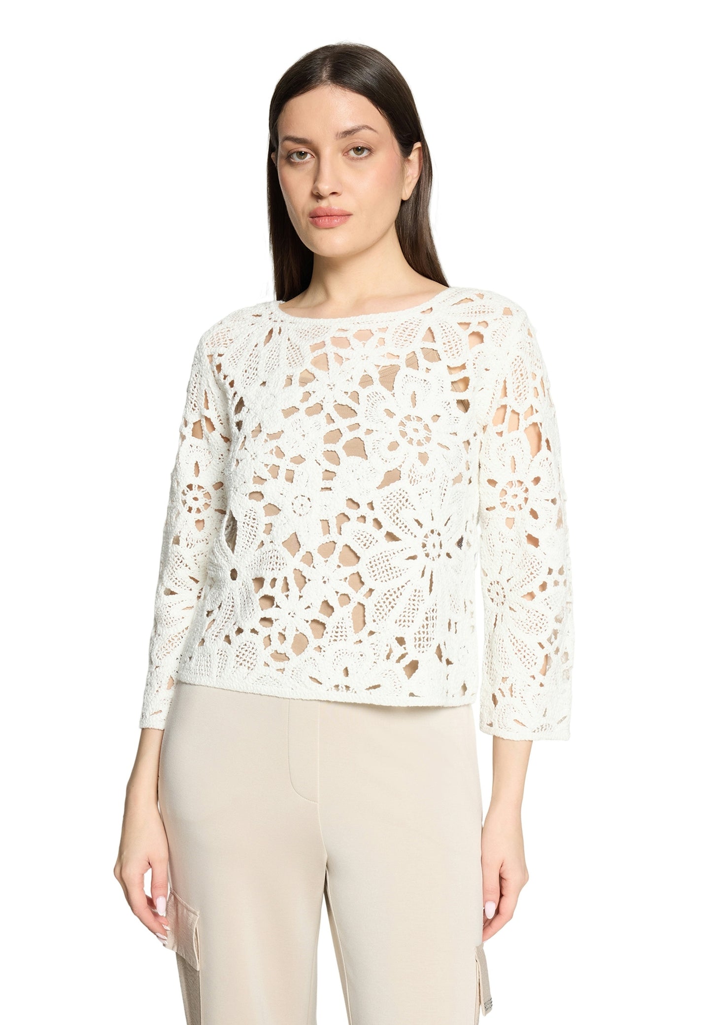 Strickpullover Kurz 3/4 Arm Offwhite Bild 3