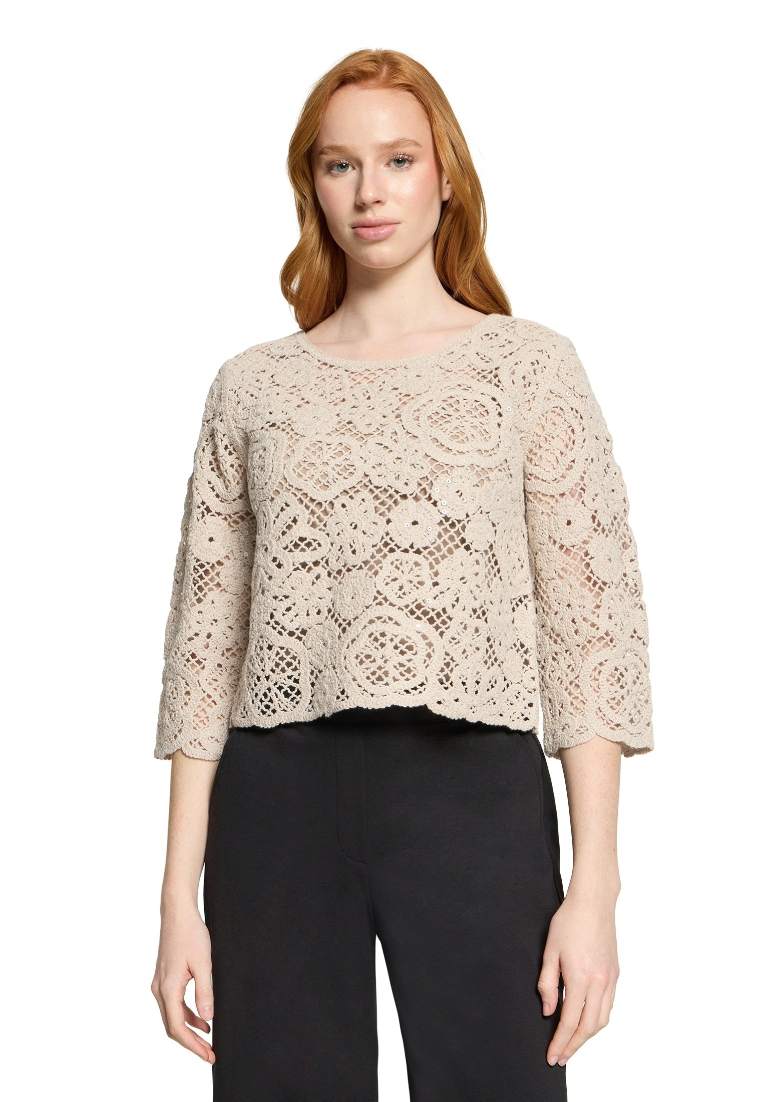 Strickpullover Kurz 3/4 Arm Light Beige Bild 3