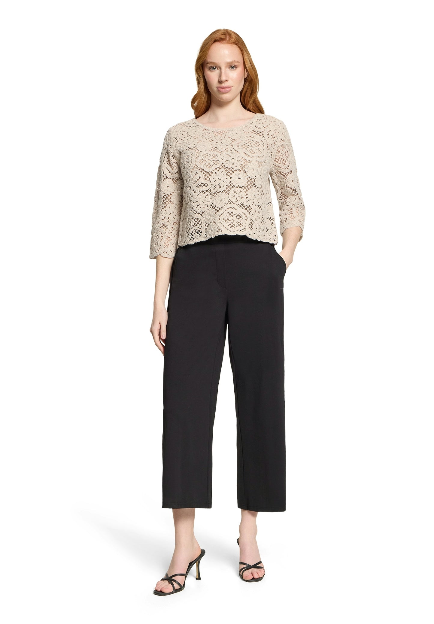 Strickpullover Kurz 3/4 Arm Light Beige Bild 5