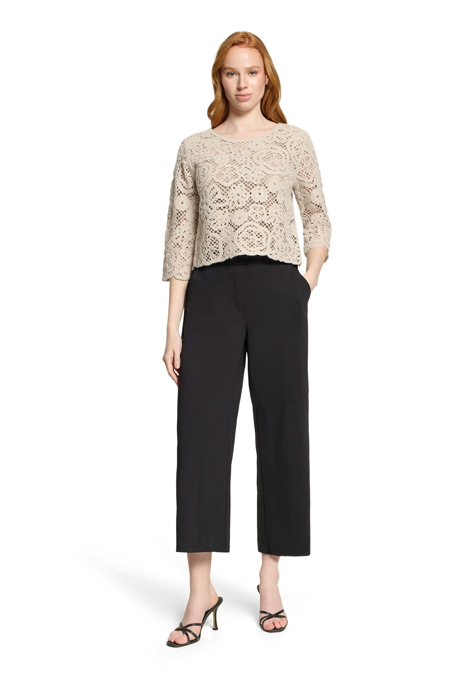 Strickpullover Kurz 3/4 Arm Light Beige Bild 5