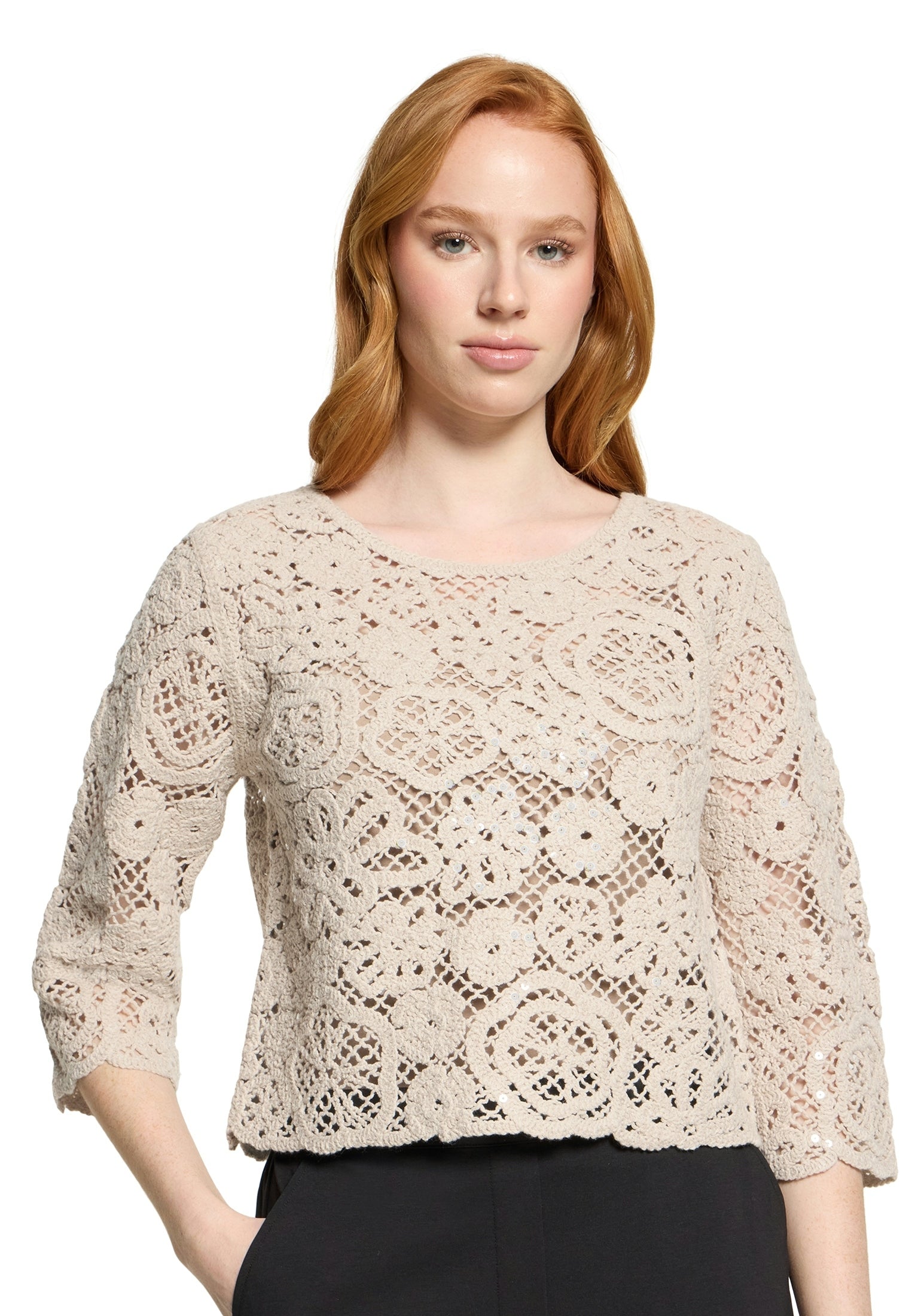 Strickpullover Kurz 3/4 Arm Light Beige Bild 6