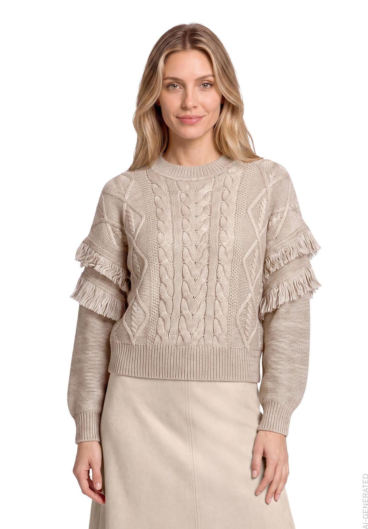 Strickpullover Kurz 1/1 Arm Taupe Melange Bild 3